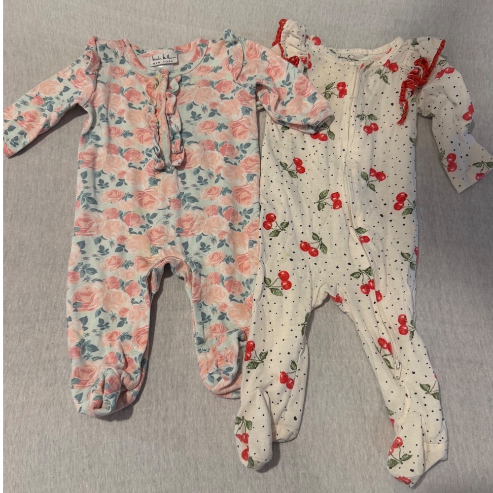 Baby‎ Girl Floral and cherry one piece and headbands set 3-6M 4pc Set